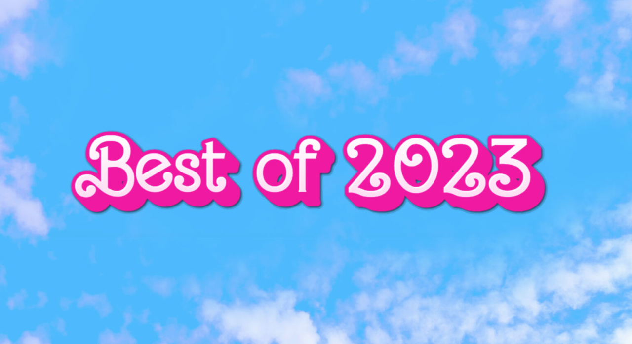 Best of 2023 featured image in the Barbie font that is pink with clouds in the background